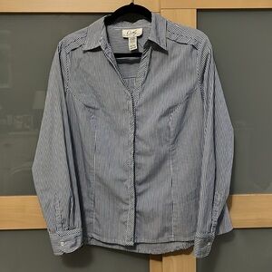 Blue and white stripe long sleeve button down shirt size L large